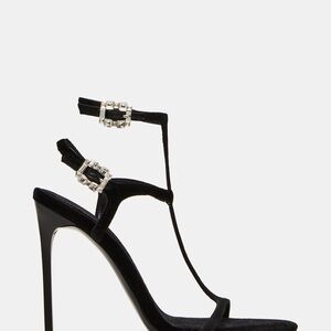 Steve Madden Black Velvet T-Strap High Heel Sandals